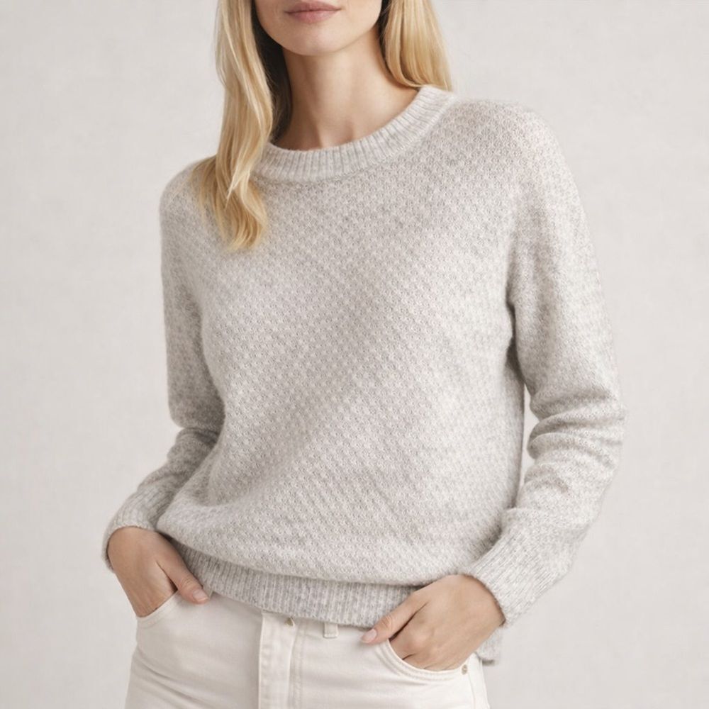 Quince Baby Alpaca Merino Wool Diamond Stitch Crewneck Sweater Gray XS